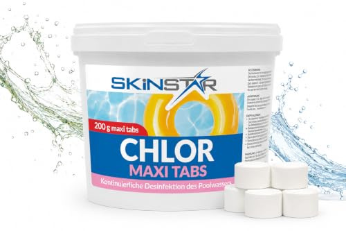 SkinStar Chlorgranulat schnelllöslich Schockchlorung Desinfektion Pflege Chlortabletten Multitabs Maxi Tabs langsamlöslich Pflege Schwimmbad Pool Chemie (Maxi Tabs, 3000, Gramm)