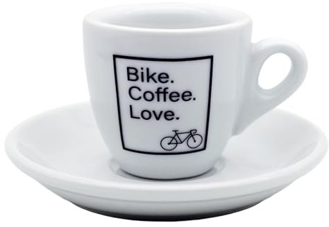 Espresso-Tasse BIKE COFFEE LOVE – 56 ml Kaffeetasse aus Porzellan mit Fahrrad-Motiv und Untertasse – Hochwertige italienische Qualität – Geschenk für Radfahrer und Kaffeeliebhaber