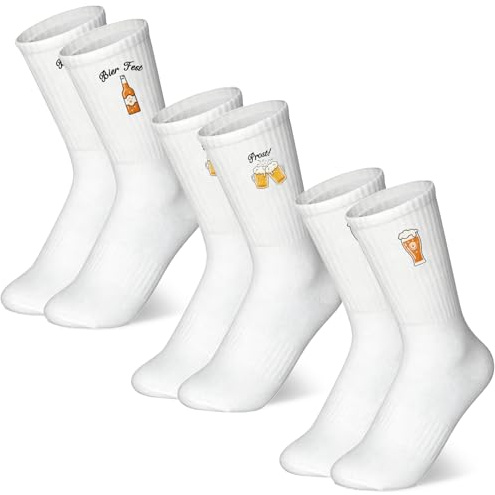 Peaken 3 Paar Bier Socken Bestickte, Lustige Geschenke für Bierliebhaber, Atmungsaktive Sportsocken, Tennissocken Größe 36-42