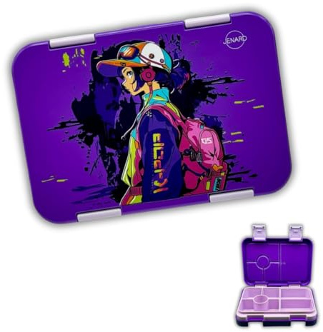 Jenard Brotdose für Kinder mit Fächern. Sehr robuste, flexible und praktische Lunchbox, ideal für die Schule. Coole Bentobox in verschiedenen Junior Designs, Lila/Manga Girl - K-Pop