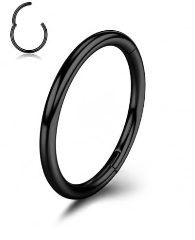 316L Chirurgenstahl 14/16/18/20G Nasenpiercing Septum Piercing Nasenring | 1 Stück Nahtloser Clicker Nasenpiercing Ring mit Scharnier 14K vergoldet Silver Tone Roségold Schwarz Regenbogen Blau,5-12mm