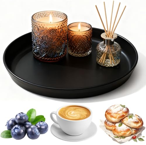 Black Decorative Round Tray, Autumn Decorations and Room Decor, Modern Farmhouse Decor Coffee Table Trays for Jewelry Perfume Fruit Bowl Living Room Accessories Home Decoration Candle Tray