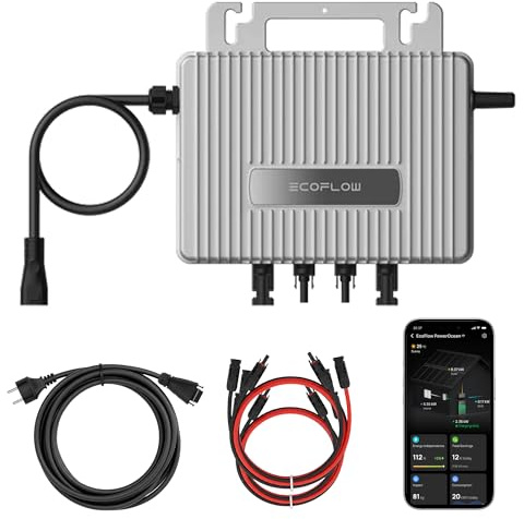 EcoFlow Mikro-Wechselrichter 800 W EFStreamMI800W für Balkonkraftwerk, IP67 wetterfest, Plug&Play Installation, 2 MPPT, Bluetooth & WIFI, inkl. 5m Anschlusskabel & 4x 1m Solar-Verlängerungen, Inverter