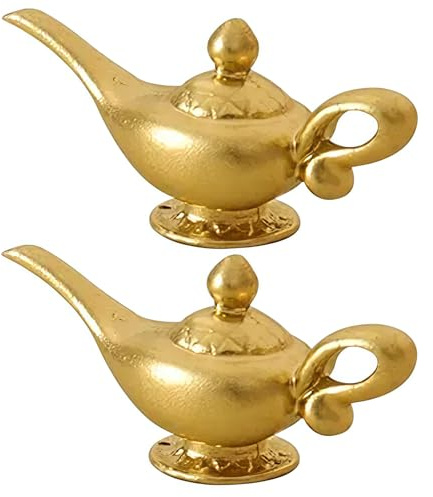 Miniatur-Aladdin-Genie-Lampe, Dekorationszubehör, Genie-Lampe, Puppenhaus-DIY-Zubehör, Puppenhaus-Dekoration, Schießrequisiten, goldfarben, 2 Stück