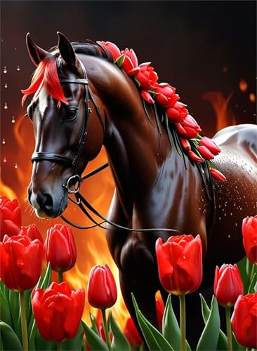 100 Teile - Puzzle Für Erwachsene,Tulpenblume Pferd - DIY-Puzzle,Kreative Unterhaltung, Spaß, Klassisches Puzzles Familienspiele