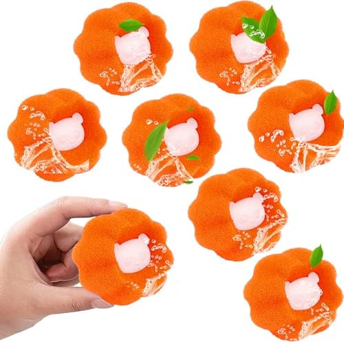Tierhaarentferner Waschmaschine, 8 Stücke Fusselbälle Waschmaschine, Haarentferner Tierhaare, Wiederverwendbar Hundehaarentferner für die Waschmaschine, Entfernt Tierhaare＆Fusseln (Orange)
