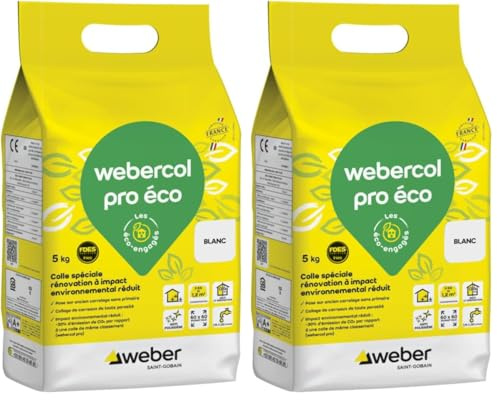 Weber Colle carrelage, blanc, spéciale renovation, 5kg, prête à l'emploi, WEBERCOL PRO ECO, Impact environnemental réduit (Lot de 2)