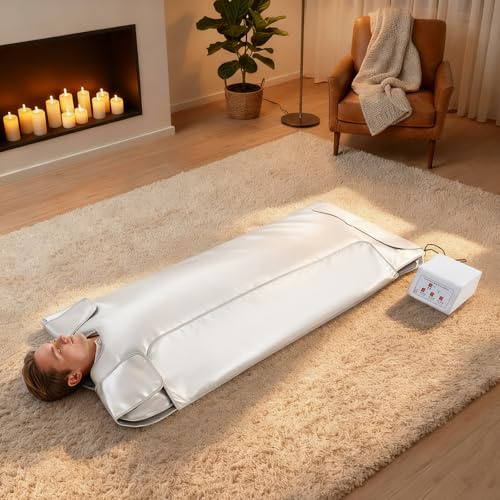 Infrarot Saunadecke tragbar 180x80cm mit Temperatureinstellung & Timerfunktion, 600W faltbar Infrarotdecke für heißes Schwitzen, Anti-Aging Schönheitsgerät, Muskelentspannung & Hautverjüngung