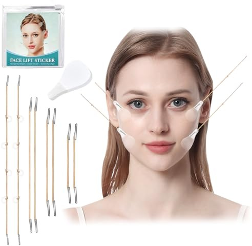 DOVBAN Kit De Cintas Lifting,40 Parches Invisibles + 8 Elásticos,Hilos Tensores Faciales,Face Lift Tape,Crea Instantáneamente Un Contorno En Forma De V Para El Rostro