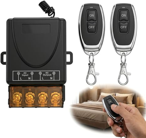 Interruptor de Control Remoto Inalámbrico 433MHz, Controlador de Relé AC 220V 230V 240V 110V 30A con 2 Transmisores, Ideal para iluminación bomba electrodomésticos sistemas de seguridad (100m)