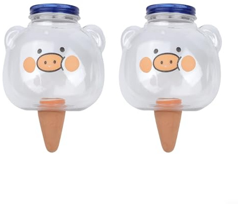 Lot de 2 systèmes d'arrosage automatiques en forme de cochon pour plantes nécessitant une humidité constante comme les lys de la paix, les plantes serpents et les plantes ZZ