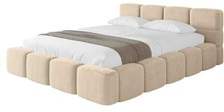 ALTDECOR Polsterbett mit Bettkasten und Lattenrost, Bett mit Kopfteil, Boxbett ohne Matratze, Doppelbett mit Stauraum - NATA-v1 140x200 Creme