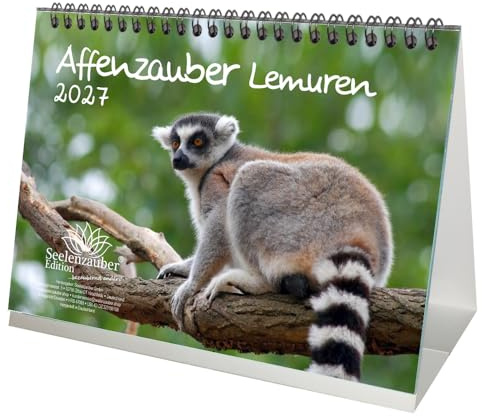 Affenzauber Lemuren DIN A5 Tischkalender für 2027 Affen - Seelenzauber
