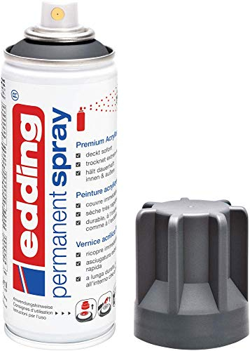 edding 5200 spray permanente - antracita mate - 200 ml - pintura acrílica para pintar y decorar vidrio, metal, madera, cerámica, plástico, lienzo - aerosol, spray acrílico, spray de pintura