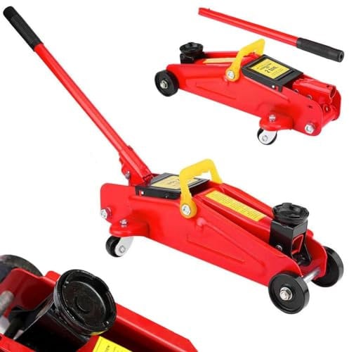 BAKAJI Cric Sollevatore Idraulico per Auto a Carrello Martinetto Meccanico Crick con Ruote Portata 2T Metallo Rosso (Rosso)