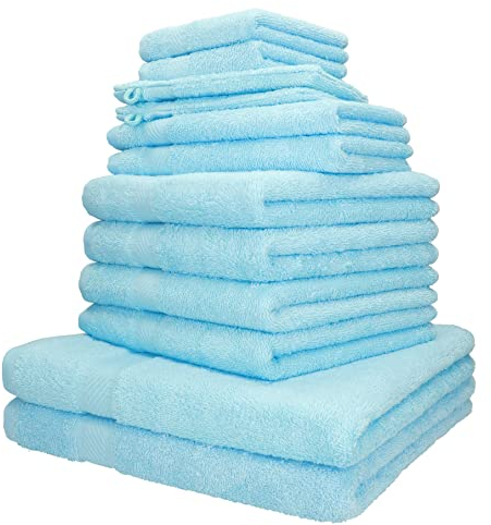Betz 12-TLG. Handtuch-Set Palermo 100% Baumwolle 2 Liegetücher 4 Handtücher 2 Gästetücher 2 Seiftücher 2 Waschhandschuhe Farbe türkis