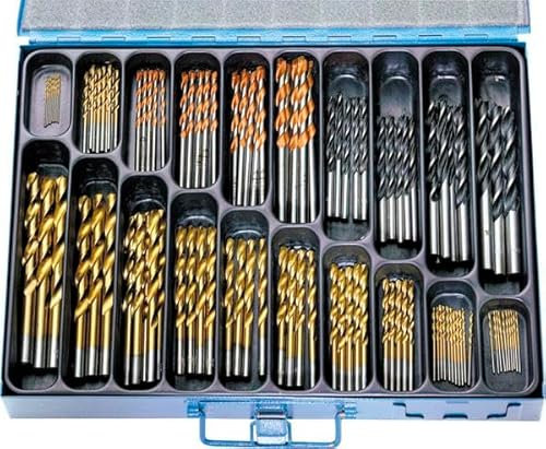 Westfalia Kombi-Bohrer-Set 108-teilig, Bohrersortiment, Titanbeschichtete HSS-Spiralbohrer, Bohrer für Holz, Metall, Metallbohrer, Holzbohrer, umfangreiches Bohrer-Set, Bohrer in verschiedenen Größen