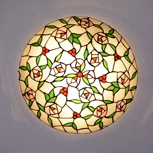 ACMHNC Tiffany Stil Deckenleuchte Retro,Runde Barock Deckenlampe Schlafzimmer, Glasmalerei Deckenlampe Wohnzimmer Vintage Deckenleuchten Beleuchtung Balkonlicht Küche Licht Flurlampe,E27,40CM