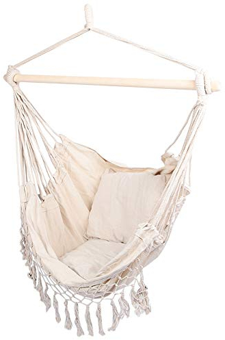 Nordischer Stil hängekorb hängesessel Großer Garten Hängematte Stuhl Seil Hängen Schaukel,mit Zwei Kissen für Innen Draussen Garten Themendekoration Draußen Yard Veranda Patio 39,37x51,18 Zoll