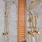 Huin Ensemble de douche doré robinet mitigeur 3 voies 8mitigeur de douche pluie avec douchette à bec cascade baignoire système de douche
