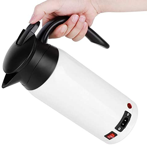 Bollitore elettrico portatile per auto, in acciaio inox 12 V-24 V, da viaggio, in acciaio inox, per riscaldamento, temperatura di riscaldamento fino a 98 – 100 ℃ per acqua, tè, caffè, latte, (bianco)
