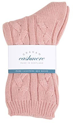 Graham Cashmere - Chaussettes de lit en cachemire pur – Fabriquées en Écosse – Boîte cadeau (rose poudré)