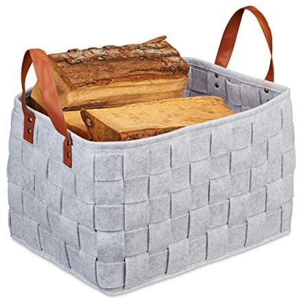 Relaxdays Aufbewahrungskorb Filz, faltbare Aufbewahrungsbox, Filzkorb mit Henkeln, HxBxT: 26 x 40 x 30 cm, hellgrau, 1 Stück