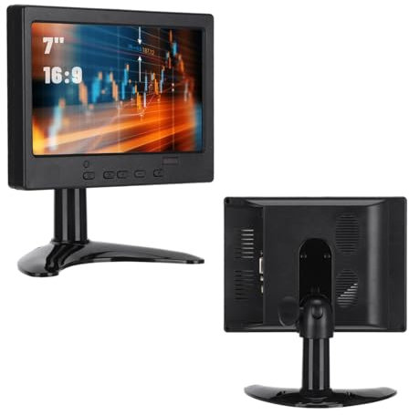 Lazmin112 7inch Display, 1024x600 16:9 Portable Monitor, Multifunction Display Screen with Stand, Support AV+ HDMI + VGA Input, Suitable for , Car Display, CCTV(UK PLUG)