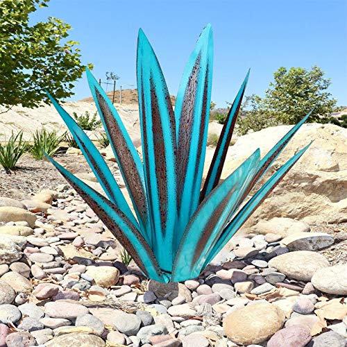 YIWOYI Tequila Antike Skulptur, 9 Stück Metall Agave Pflanze Garten Hof Kunst Dekoration Statue Garten Dekor Figuren Metall Agave Pflanzen (himmelblau, 27 cm)