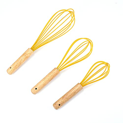 Lot de 3 fouets de cuisine en fil de silicone avec poignée en bois 20,3 cm, 25,4 cm, 30,5 cm