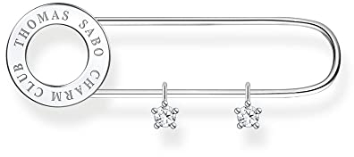 THOMAS SABO Sabo Brosche im Sicherheitsnadel-Stil aus 925er Sterlingsilber mit Weißen Steinen, Maße: 1,3cm x 4,3cm, X0279-225-14