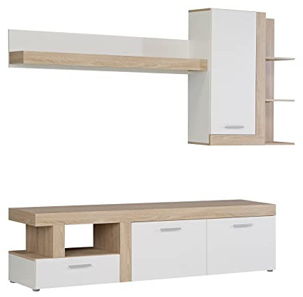 Home Heavenly® - Mueble salón Modular Jelani de 217 cm. Conjunto Completo Mueble TV + Vitrina con Estante.