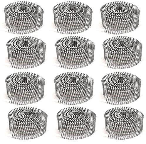BHTOP Lot de 3600 clous de parement de 5,3 cm, bobine de fil de 15 degrés en acier inoxydable, tête ronde complète galvanisée à chaud