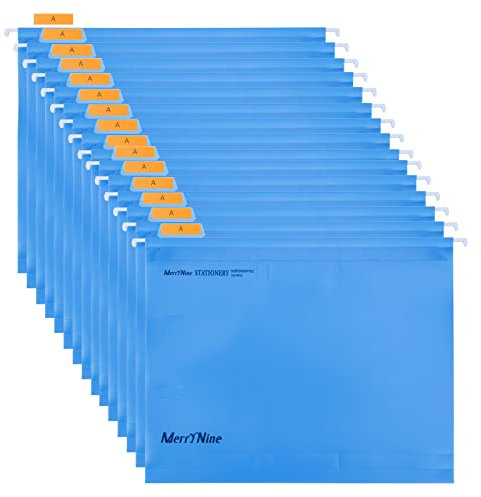 MerryNine Hanging File Folders, 15PCS Letter Size Suspension Files, Polypropylene Filing Cabinet Files w/ Tabs & Card Inserts for School Home Work Office Organization (Lake Blue), 29.8x23.8CM