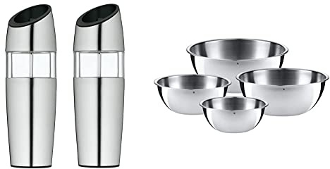 WMF Elektrische Kippmühle Set 2-teilig, 20 cm, Salz und Pfeffermühle & Schüssel-Set Gourmet für die Küche 4-teilig Edelstahl Cromargan Multifunktional als Rührschüssel Salatschüssel Servierschüssel