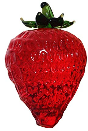 JOONOR Kristall-Erdbeer-Statue, Ornament, dekorative künstliche Früchte, Glasfigur, Tischplatte, Briefbeschwerer, Kristall-Ornament für Zuhause, Büro, Erdbeere