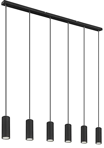 etc-shop Hängelampe Pendelleuchte schwarz 6 flammig schwarz Metall Esszimmerlampe hängend, Höhenverstellbar, schwarz Metall, 6x GU10 Fassungen, LxBxH 115x6x120 cm