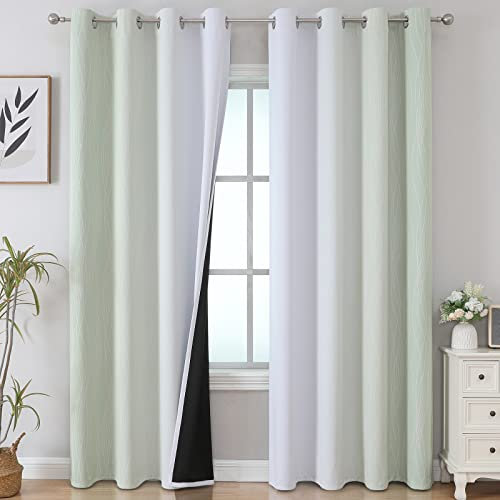 Estelar Textiler Sage Green and Greyish White Gradient Blackout Curtains for Bedroom, Thermal Insulated Ombre Blackout Drapes, Light Blocking Energy Saving Curtains for Living Room,52Wx96L,2 Panels
