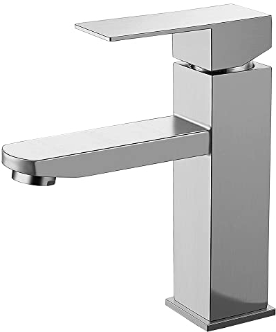 Rubinetto Lavabo Bagno in Acciaio Inossidabile - Miscelatore Acqua Calda e Fredda Con 2 Tubi Inclusi