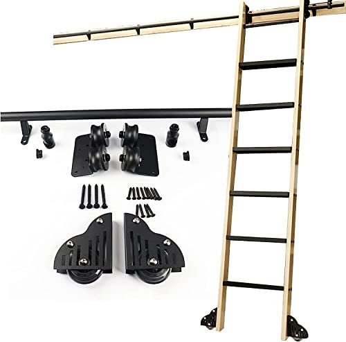 Schiebeleiter-Kit Rollbibliothek Leiter Schienenschiene | Rollleitern für Bücherregal, Lager, Barschrank, Set, mobiles Leiter-Hardware-Kit, Rollensystem (ohne Leiter) (Size : 6.6ft/200cm Tr