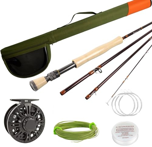 Shark Shooter Aventik Fliegenrute und Rolle Combo, Fliegenrute 4-teilig, 2,7 m mit leichtem Gewicht und starkem Rohling, schnelle Aktion, American Heritage Series (Größe: 4/5/6/7/8WT) (2,9 m LW8 4SEC)