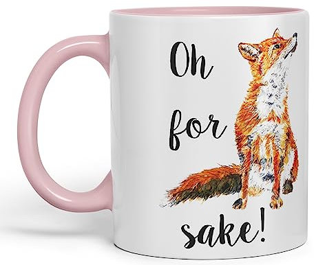Vixar Oh for Fox Sake, Keramik, 330 ml, farbige Tasse, Tasse, Geschenk, Tee, Kaffee, Weihnachten, Büro, Zuhause, Witz (Rosa)