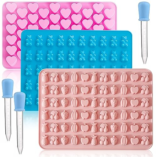 behone Moules à Bonbons en Silicone 3 pièces Moules à Bonbons à Gummy Moule Gommeux avec 3 Compte-Gouttes pour Faire Bonbons,Gommeux,Gelée Chocolat