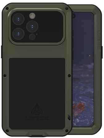 LOVE MEI für iPhone 15 Pro Max Metall Hülle, Outdoor Heavy Duty Stoßfest Staubdicht Hybrid Aluminium Metall Militär Grad Bumper Schutzhülle Hülle mit gehärtetem Glas für iPhone 15 Pro Max (Grün)