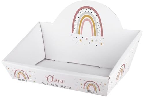 Striefchen® Personalisierter Präsentkorb zur Geburt als Babygeschenk zum selbst Befüllen (Regenbogen Rosa, 42,5 cm x 24 cm x 28 cm (B/H/T))