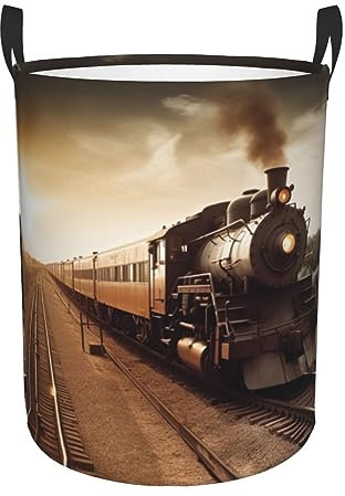 Großer Wäschekorb, Zug und Eisenbahn, Wäschekorb, zusammenklappbar, Aufbewahrungskorb, freistehend, hoch, Wäschekorb, faltbar, für Spielzeug, Schlafzimmer