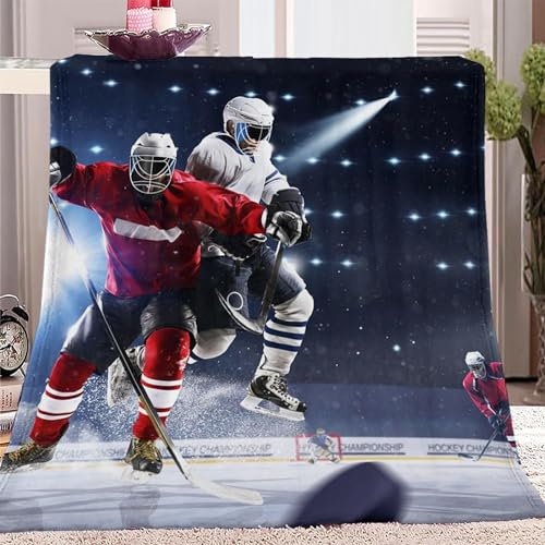 Kuscheldecke Flauschig Eishockey 3D Decke 130x150 Hockeystadion Wohndecke Athlet Weich und Warme Flanell Fleecedecke für Sofadecke Couchdecke Tagesdecke 7443y