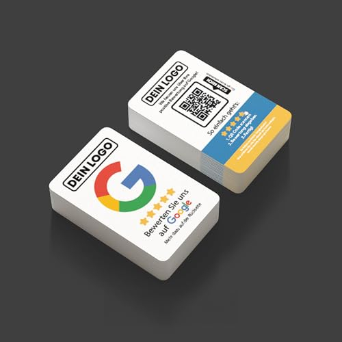 bewertly Premium Google Bewertungskarte – Hochwertige Visitenkarten im Kreditkartenformat mit Abgerundeten Ecken, Personalisierbar, QR-Code (100)