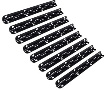 QCAA Lot de 8 petites charnières piano en laiton massif à 90 degrés, 115 mm x 9 mm, noir mat, fabriquées à Taiwan
