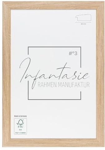 Infantasie 'N°3' Bilderrahmen 100x140 handgefertigt nach Maß | Eiche Natur | MDF-Holz Design Collage Holzbilderrahmen inkl. Acrylglas und Metall Aufhänger (Querformat & Hochformat)